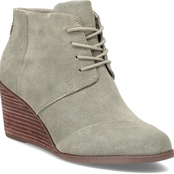 Toms Hyde Casual Boots Gray Sage Wedge Brow Lace Up Shoe Size 8.5 - Picture 1 of 8